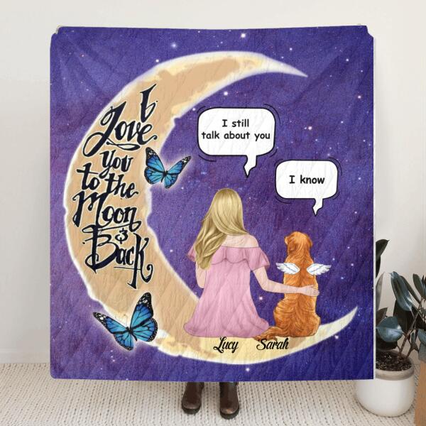 Custom Personalized Pet Moon Memorial Pillow Cover & Quilt/ Fleece Blanket - Upto 4 Pets - Memorial Gift For Dog/ Cat Lover - I Love You To The Moon And Back