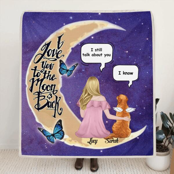 Custom Personalized Pet Moon Memorial Pillow Cover & Quilt/ Fleece Blanket - Upto 4 Pets - Memorial Gift For Dog/ Cat Lover - I Love You To The Moon And Back