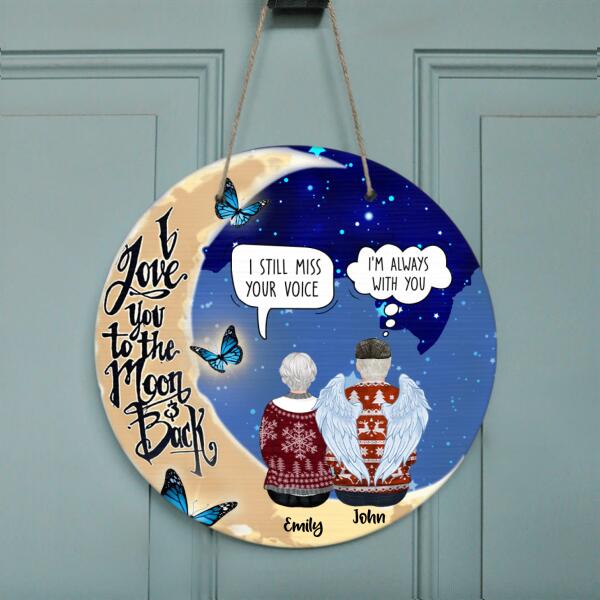 Custom Personalized Old Couple Memorial Circle Wall Art - Memorial Gift For Couple - I Love You To The Moon & Back