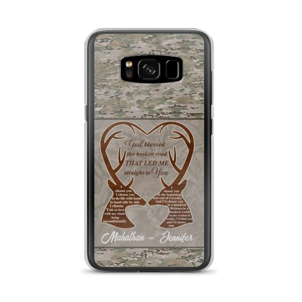 Custom Personalized Deer Hunting Heart Phone Case - Gift Idea For Couple - God Blessed The Broken Road That Led Me Straight To You - Case For iPhone And Samsung