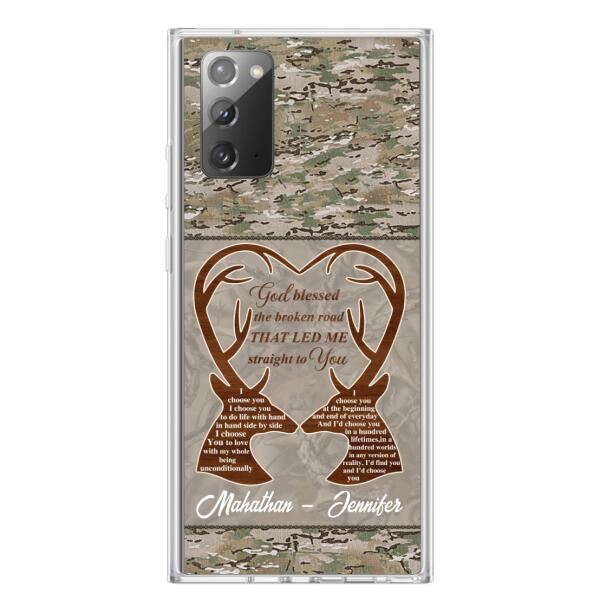 Custom Personalized Deer Hunting Heart Phone Case - Gift Idea For Couple - God Blessed The Broken Road That Led Me Straight To You - Case For iPhone And Samsung