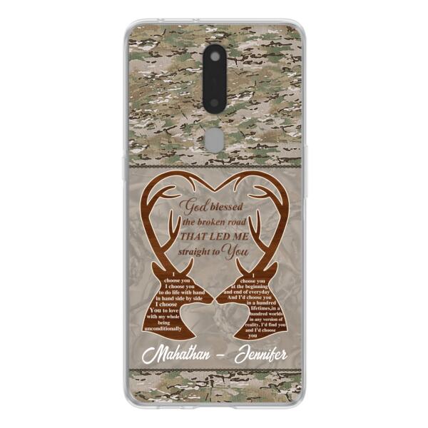 Custom Personalized Deer Hunting Heart Phone Case - Gift Idea For Couple - God Blessed The Broken Road That Led Me Straight To You - Case For Xiaomi, Oppo And Huawei