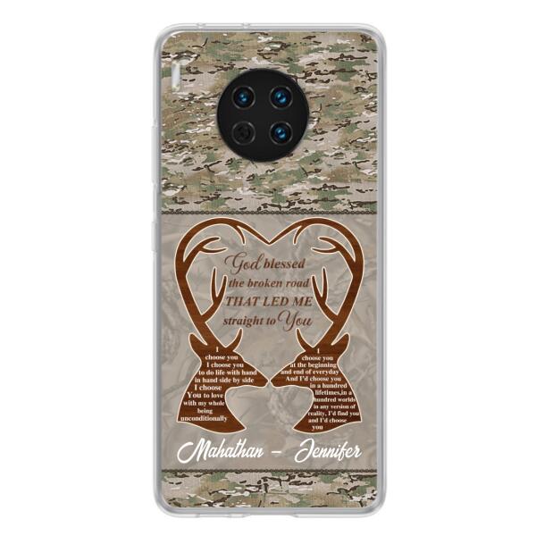 Custom Personalized Deer Hunting Heart Phone Case - Gift Idea For Couple - God Blessed The Broken Road That Led Me Straight To You - Case For Xiaomi, Oppo And Huawei