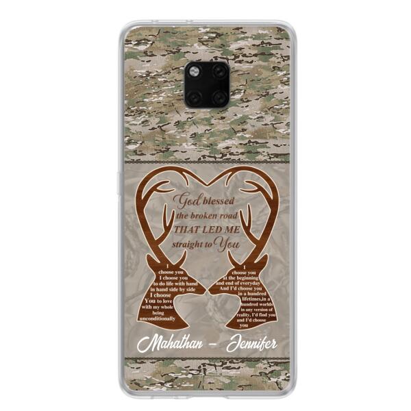 Custom Personalized Deer Hunting Heart Phone Case - Gift Idea For Couple - God Blessed The Broken Road That Led Me Straight To You - Case For Xiaomi, Oppo And Huawei