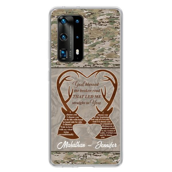 Custom Personalized Deer Hunting Heart Phone Case - Gift Idea For Couple - God Blessed The Broken Road That Led Me Straight To You - Case For Xiaomi, Oppo And Huawei