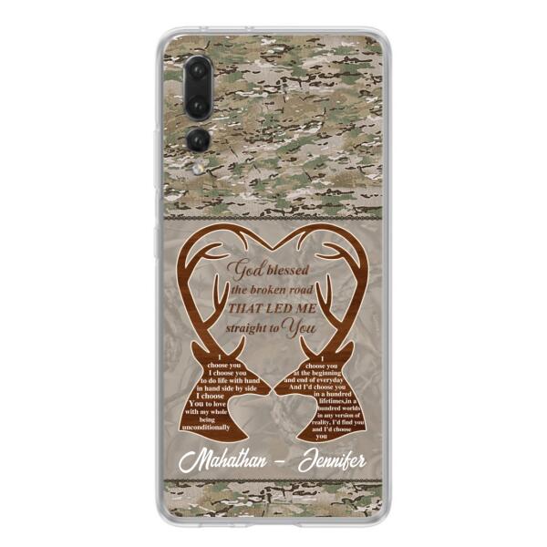 Custom Personalized Deer Hunting Heart Phone Case - Gift Idea For Couple - God Blessed The Broken Road That Led Me Straight To You - Case For Xiaomi, Oppo And Huawei