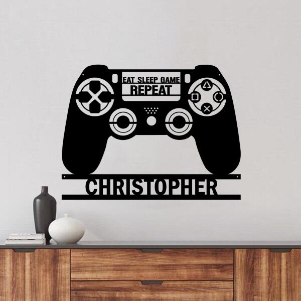 Personalized Eat Sleep Game Monogram Metal Sign