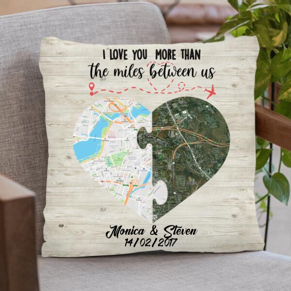 Custom Personalized Long Distance Relationship Pillow Cover & Quilt/ Fleece Blanket - I Love You More Than The Miles Between Us