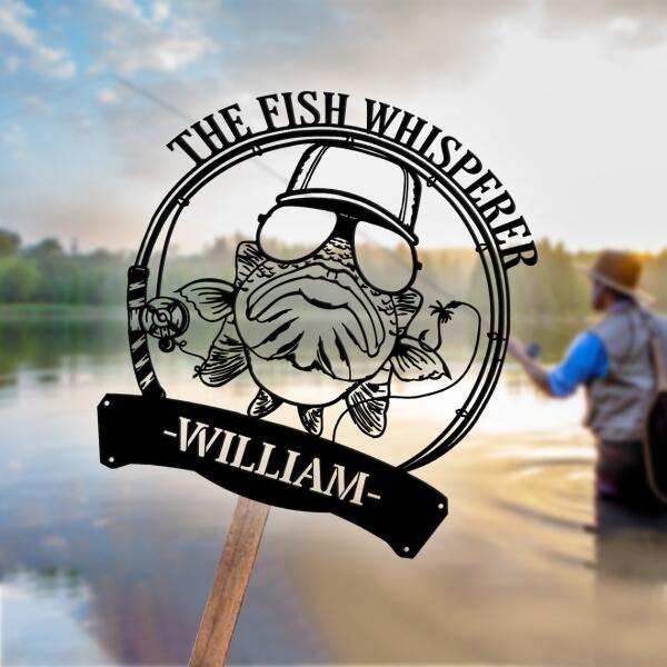Custom Personalized The Fish Whisperer Monogram Metal Sign - Gift Idea For Fishing Lover