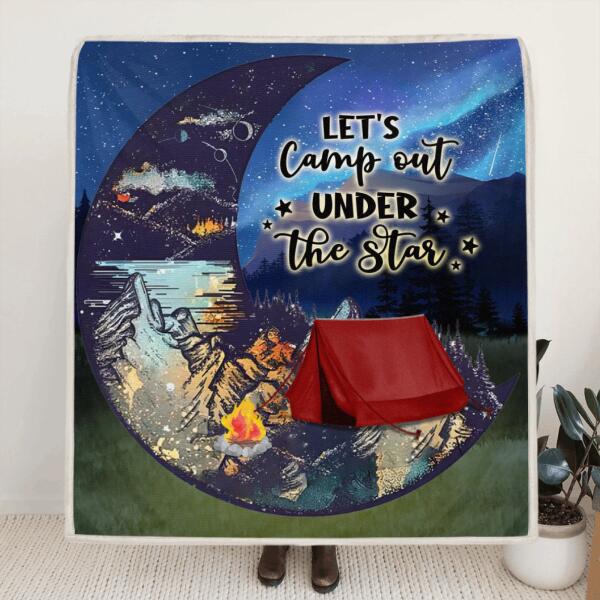 Custom Personalized Camping Moon Quilt/ Fleece Blanket - Gift Idea For Camping Lover - Let's Camp Out Under The Star