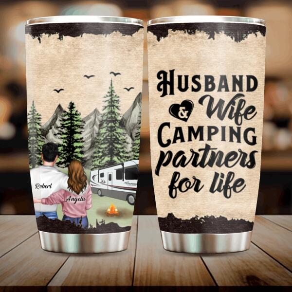 Custom Personalized Camping Tumbler - Gift for Couples, Camping Lovers - Husband and Wife Camping Partners For Life