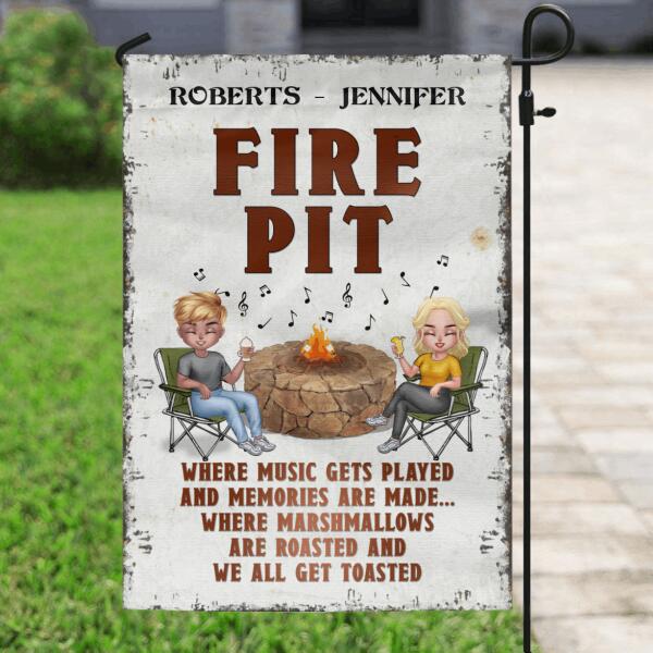 Custom Personalized Couple Fire Pit Flag Sign - Best Gift For Couple/Friends - Fire Pit Where Music Gets Played And Memories Are Made