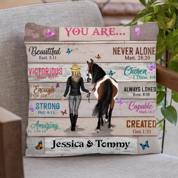 Custom Personalized Christian You're Beautiful Horse Girl Pillow Cover & Quilt/ Fleece Blanket - Gift Idea For Horse Lover