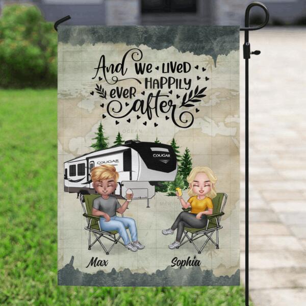 Custom Personalized Camping Couple Flag Sign - Gift Idea For Couple/ Camping Lover - And We Lived Happily Ever After