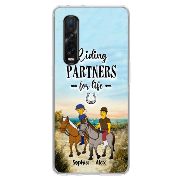 Custom Personalized Horseback Riding Cartoon Portrait From Photo Phone Case - Gift Idea For Couple/ Riding Lover - Case For Xiaomi, Oppo And Huawei