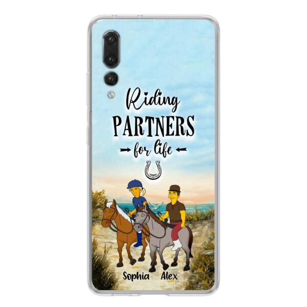 Custom Personalized Horseback Riding Cartoon Portrait From Photo Phone Case - Gift Idea For Couple/ Riding Lover - Case For Xiaomi, Oppo And Huawei