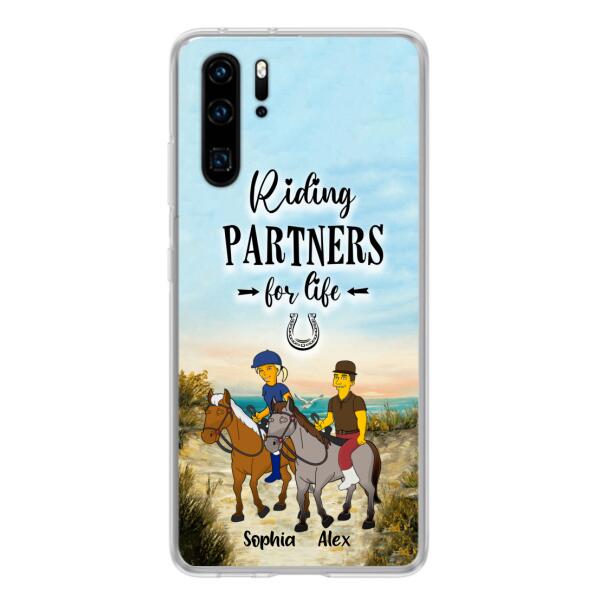 Custom Personalized Horseback Riding Cartoon Portrait From Photo Phone Case - Gift Idea For Couple/ Riding Lover - Case For Xiaomi, Oppo And Huawei