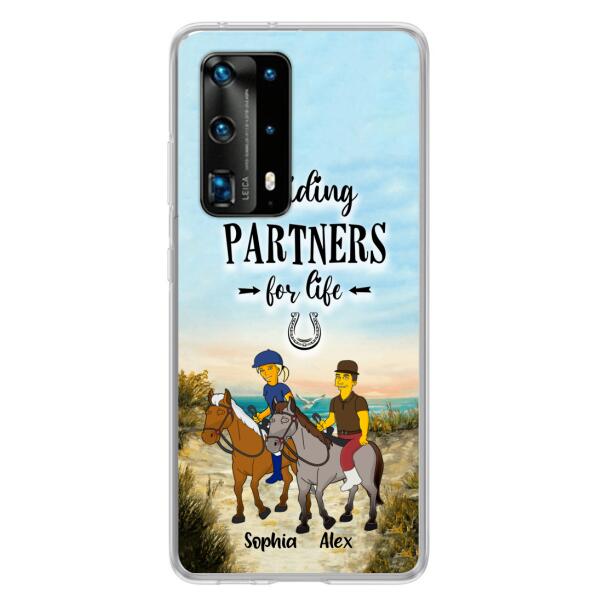 Custom Personalized Horseback Riding Cartoon Portrait From Photo Phone Case - Gift Idea For Couple/ Riding Lover - Case For Xiaomi, Oppo And Huawei