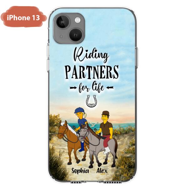 Custom Personalized Horseback Riding Cartoon Portrait From Photo Phone Case - Gift Idea For Couple/ Riding Lover - Case For iPhone And Samsung