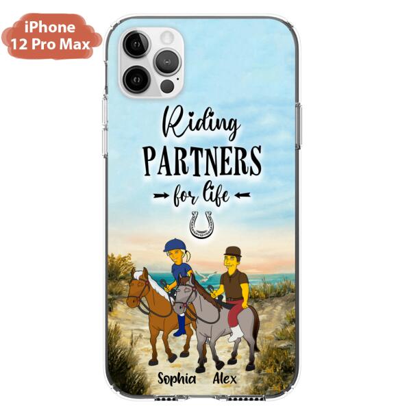 Custom Personalized Horseback Riding Cartoon Portrait From Photo Phone Case - Gift Idea For Couple/ Riding Lover - Case For iPhone And Samsung