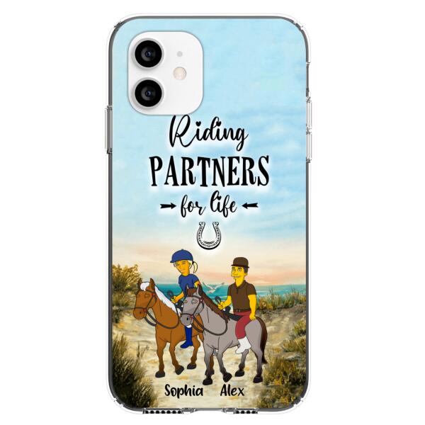 Custom Personalized Horseback Riding Cartoon Portrait From Photo Phone Case - Gift Idea For Couple/ Riding Lover - Case For iPhone And Samsung