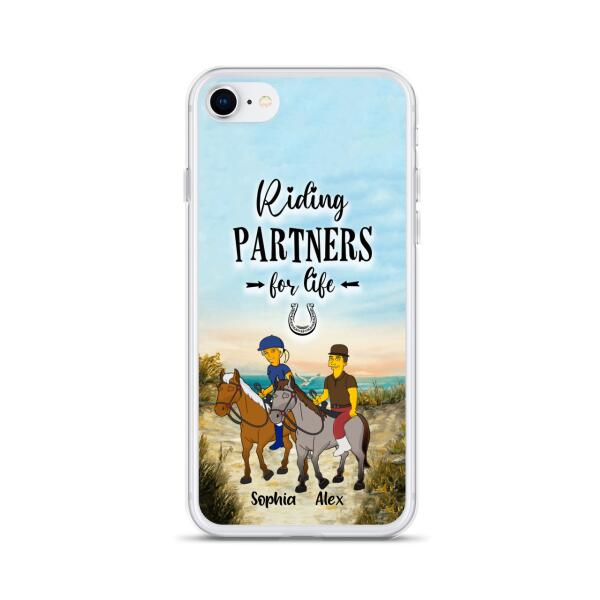 Custom Personalized Horseback Riding Cartoon Portrait From Photo Phone Case - Gift Idea For Couple/ Riding Lover - Case For iPhone And Samsung