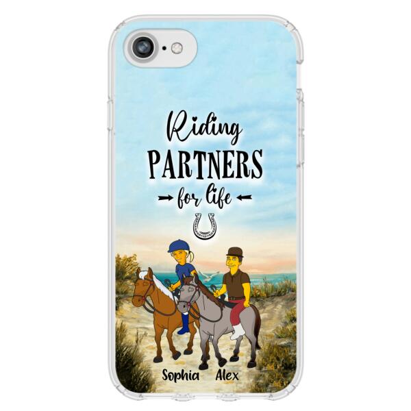 Custom Personalized Horseback Riding Cartoon Portrait From Photo Phone Case - Gift Idea For Couple/ Riding Lover - Case For iPhone And Samsung