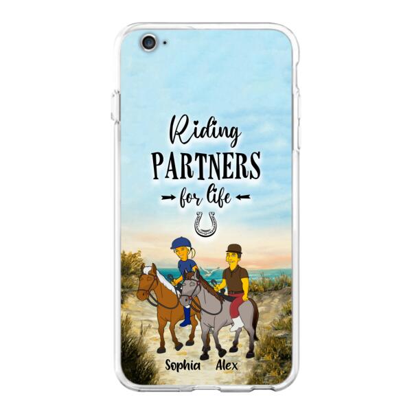 Custom Personalized Horseback Riding Cartoon Portrait From Photo Phone Case - Gift Idea For Couple/ Riding Lover - Case For iPhone And Samsung