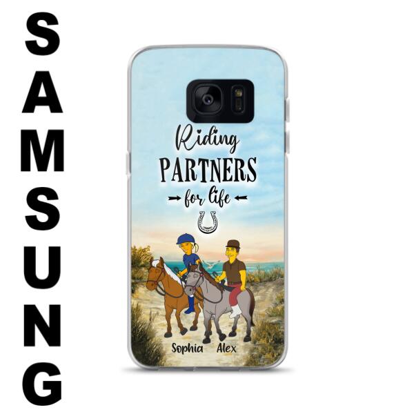 Custom Personalized Horseback Riding Cartoon Portrait From Photo Phone Case - Gift Idea For Couple/ Riding Lover - Case For iPhone And Samsung