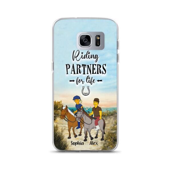 Custom Personalized Horseback Riding Cartoon Portrait From Photo Phone Case - Gift Idea For Couple/ Riding Lover - Case For iPhone And Samsung