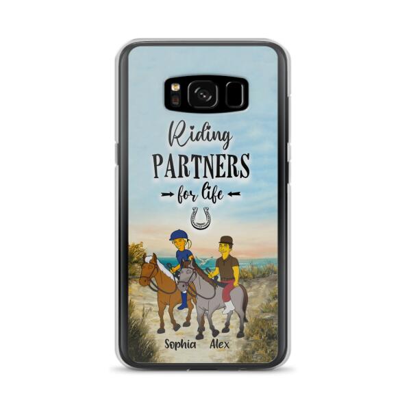 Custom Personalized Horseback Riding Cartoon Portrait From Photo Phone Case - Gift Idea For Couple/ Riding Lover - Case For iPhone And Samsung