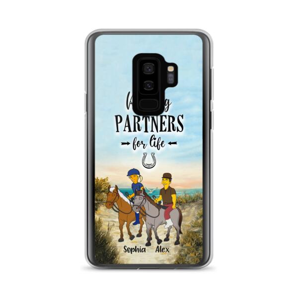 Custom Personalized Horseback Riding Cartoon Portrait From Photo Phone Case - Gift Idea For Couple/ Riding Lover - Case For iPhone And Samsung