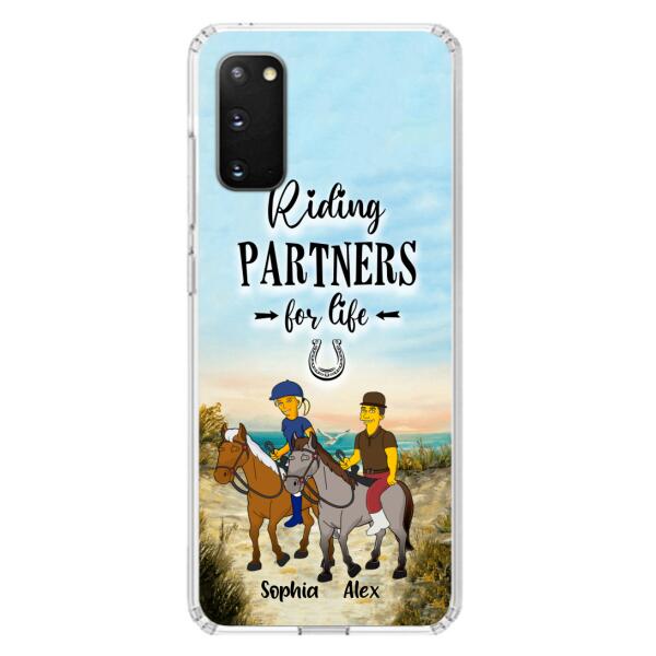 Custom Personalized Horseback Riding Cartoon Portrait From Photo Phone Case - Gift Idea For Couple/ Riding Lover - Case For iPhone And Samsung