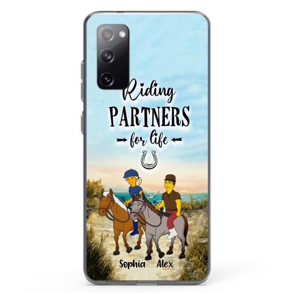 Custom Personalized Horseback Riding Cartoon Portrait From Photo Phone Case - Gift Idea For Couple/ Riding Lover - Case For iPhone And Samsung