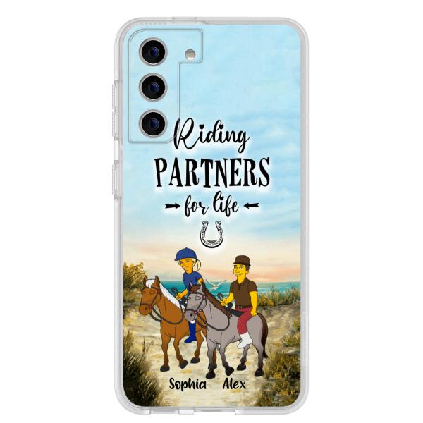 Custom Personalized Horseback Riding Cartoon Portrait From Photo Phone Case - Gift Idea For Couple/ Riding Lover - Case For iPhone And Samsung