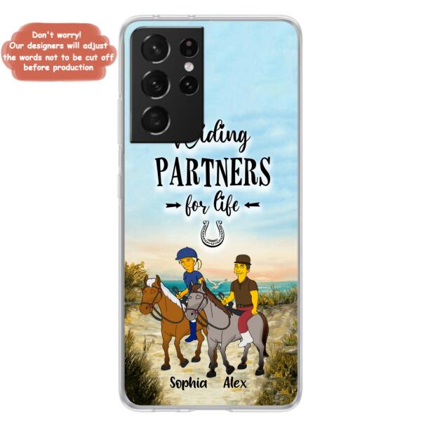 Custom Personalized Horseback Riding Cartoon Portrait From Photo Phone Case - Gift Idea For Couple/ Riding Lover - Case For iPhone And Samsung