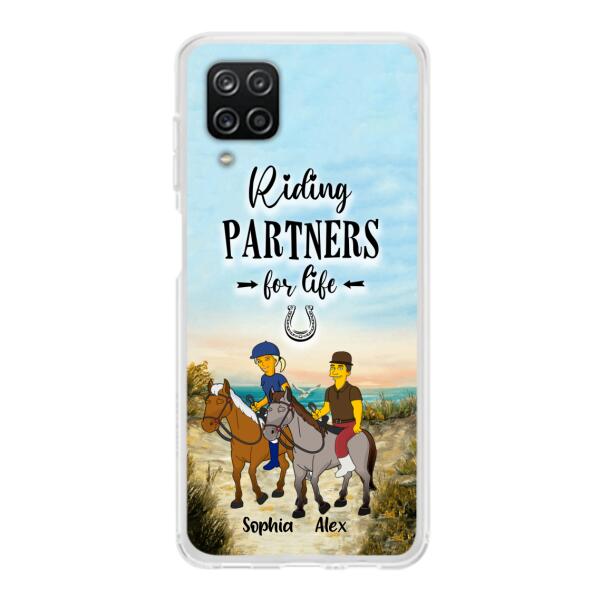 Custom Personalized Horseback Riding Cartoon Portrait From Photo Phone Case - Gift Idea For Couple/ Riding Lover - Case For iPhone And Samsung