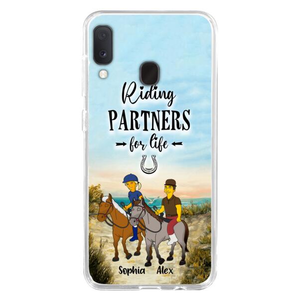 Custom Personalized Horseback Riding Cartoon Portrait From Photo Phone Case - Gift Idea For Couple/ Riding Lover - Case For iPhone And Samsung