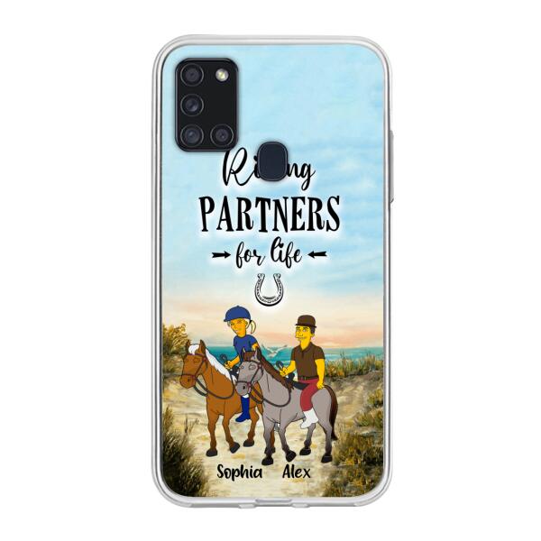 Custom Personalized Horseback Riding Cartoon Portrait From Photo Phone Case - Gift Idea For Couple/ Riding Lover - Case For iPhone And Samsung