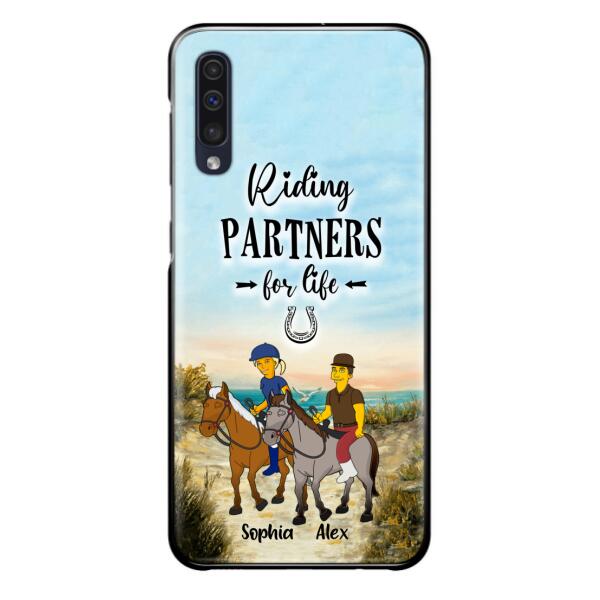 Custom Personalized Horseback Riding Cartoon Portrait From Photo Phone Case - Gift Idea For Couple/ Riding Lover - Case For iPhone And Samsung