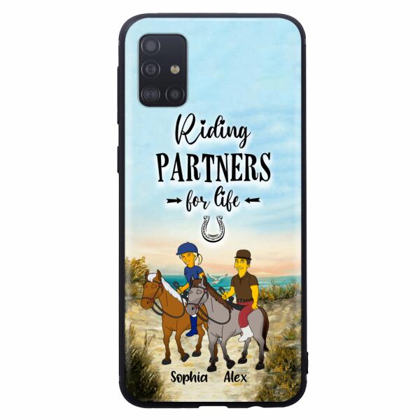 Custom Personalized Horseback Riding Cartoon Portrait From Photo Phone Case - Gift Idea For Couple/ Riding Lover - Case For iPhone And Samsung