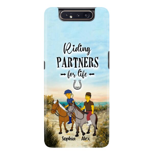 Custom Personalized Horseback Riding Cartoon Portrait From Photo Phone Case - Gift Idea For Couple/ Riding Lover - Case For iPhone And Samsung