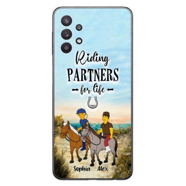 Custom Personalized Horseback Riding Cartoon Portrait From Photo Phone Case - Gift Idea For Couple/ Riding Lover - Case For iPhone And Samsung