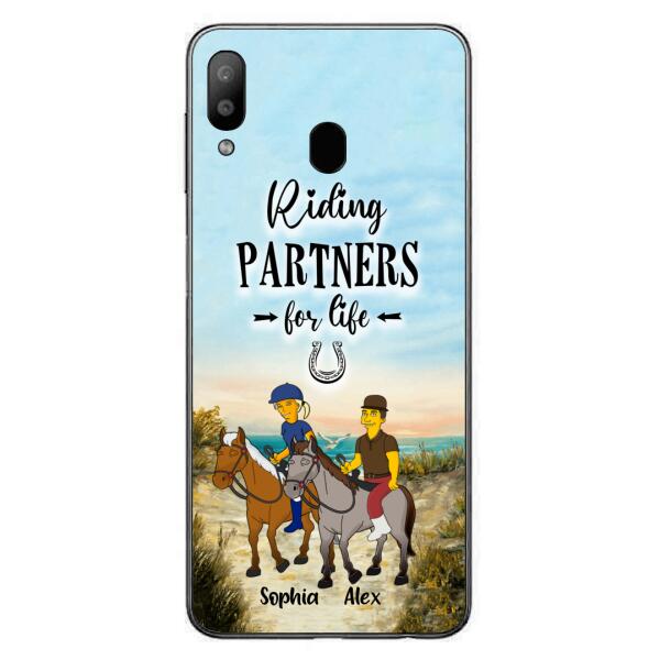 Custom Personalized Horseback Riding Cartoon Portrait From Photo Phone Case - Gift Idea For Couple/ Riding Lover - Case For iPhone And Samsung