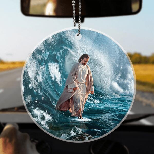 Personalized He Walks On Water Car Ornament