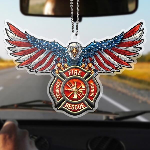 Custom Personalized Firefighter American Eagle Car Ornament - Gift Idea For Firefighter - Fire Courage Rescue Honnor