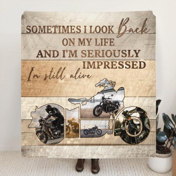 Custom Personalized Motorcycle Quilt/Fleece Blanket - Best Gift For Motorcycle Lovers - Sometimes I Look Back On My Life