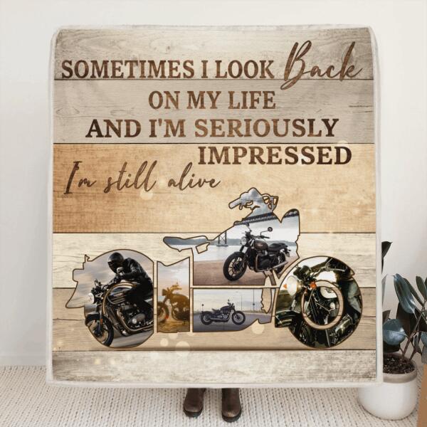 Custom Personalized Motorcycle Quilt/Fleece Blanket - Best Gift For Motorcycle Lovers - Sometimes I Look Back On My Life