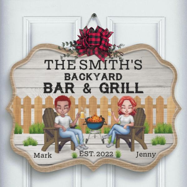 Custom Personalized Patio Rectangle Door Sign - Best Gift For Couple - Backyard Bar & Grill