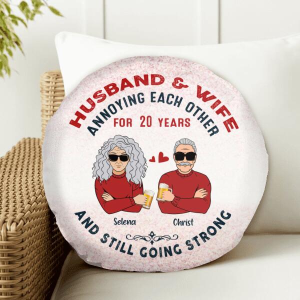 Custom Personalized Annoying Each Other Married Couple Round Pillow - Valentine's Day Gift Idea For Couple - Husband & Wife Annoying Each Other For 20 Years